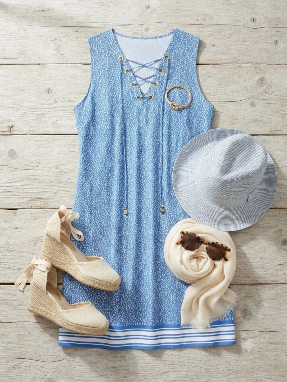 Michael Kors Grecian Blue Coral Lace Up Shift Dress